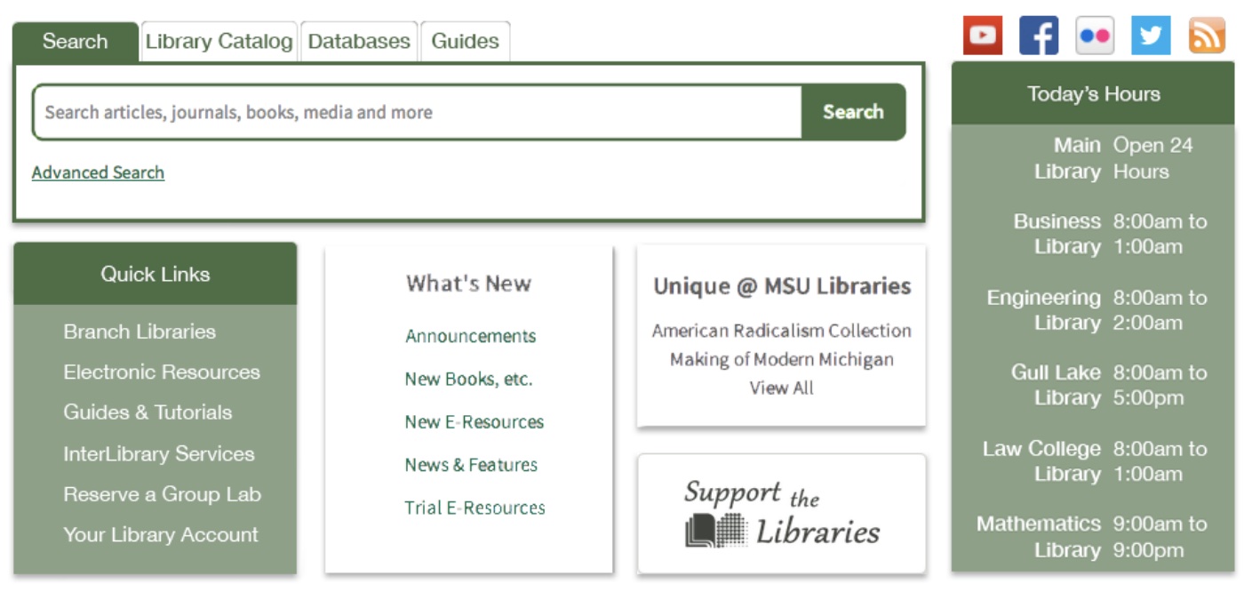 preview of the MSU Libraries completed redesign