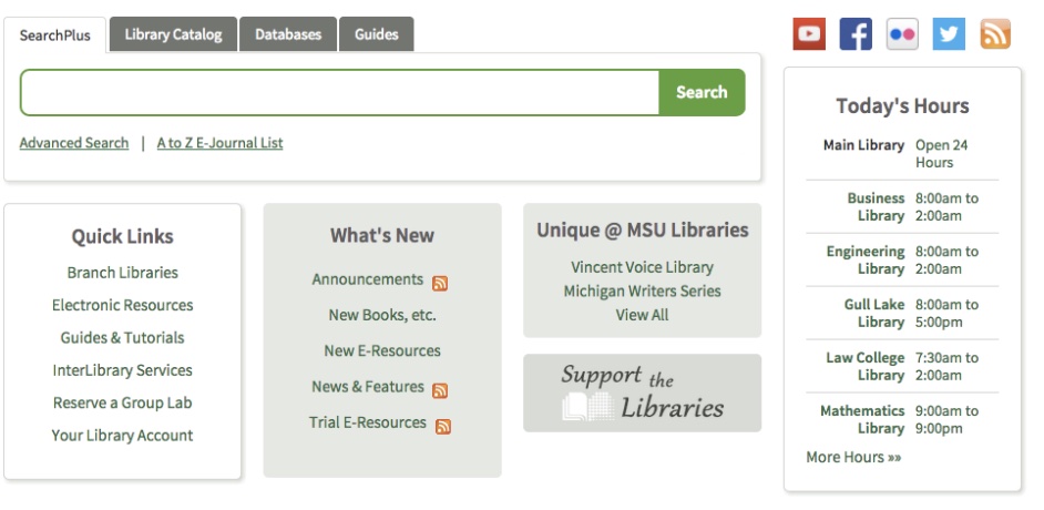 initial MSU Libraries website