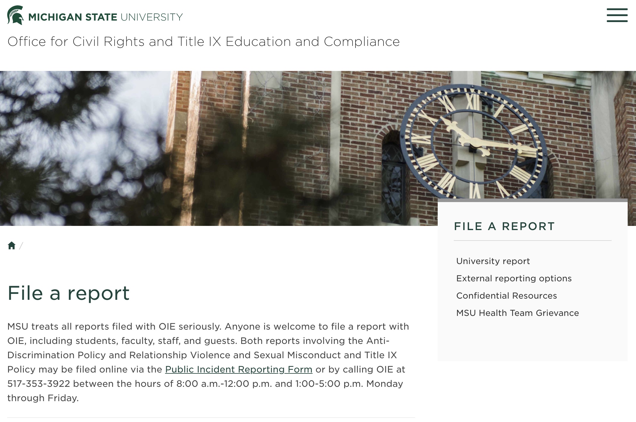 preview of the accessible Title 9 Michigan State site I contributed to
